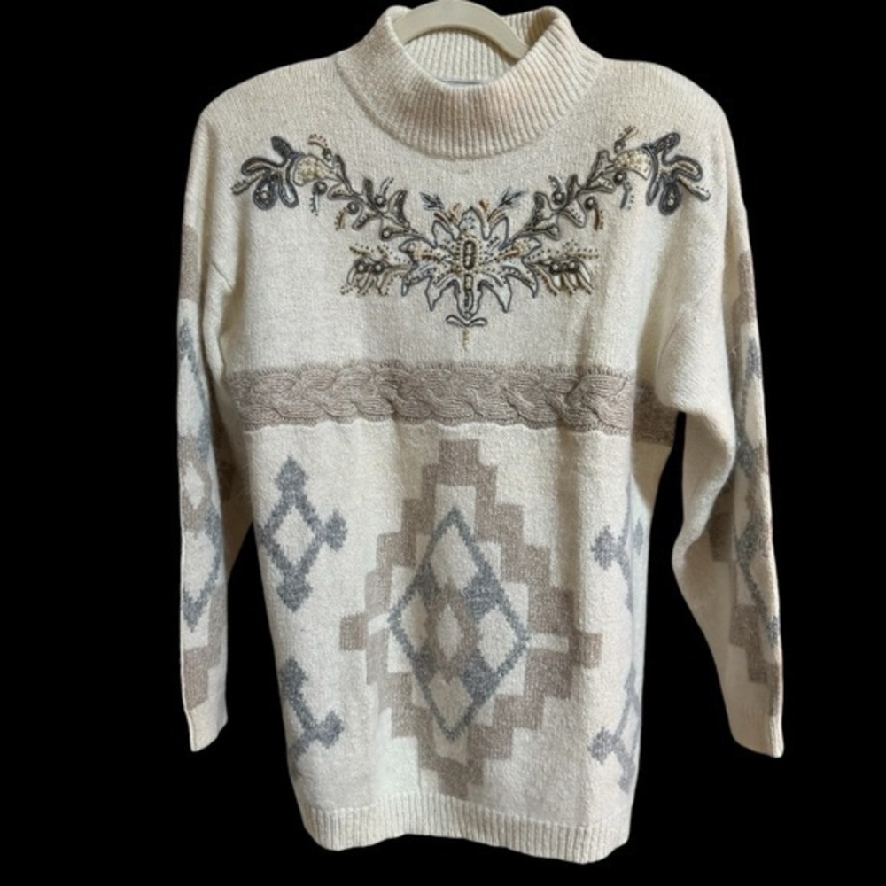 SANTORIA  Vintage Silk and Angora rabbit embroidered‎ and beaded sweater sz. M